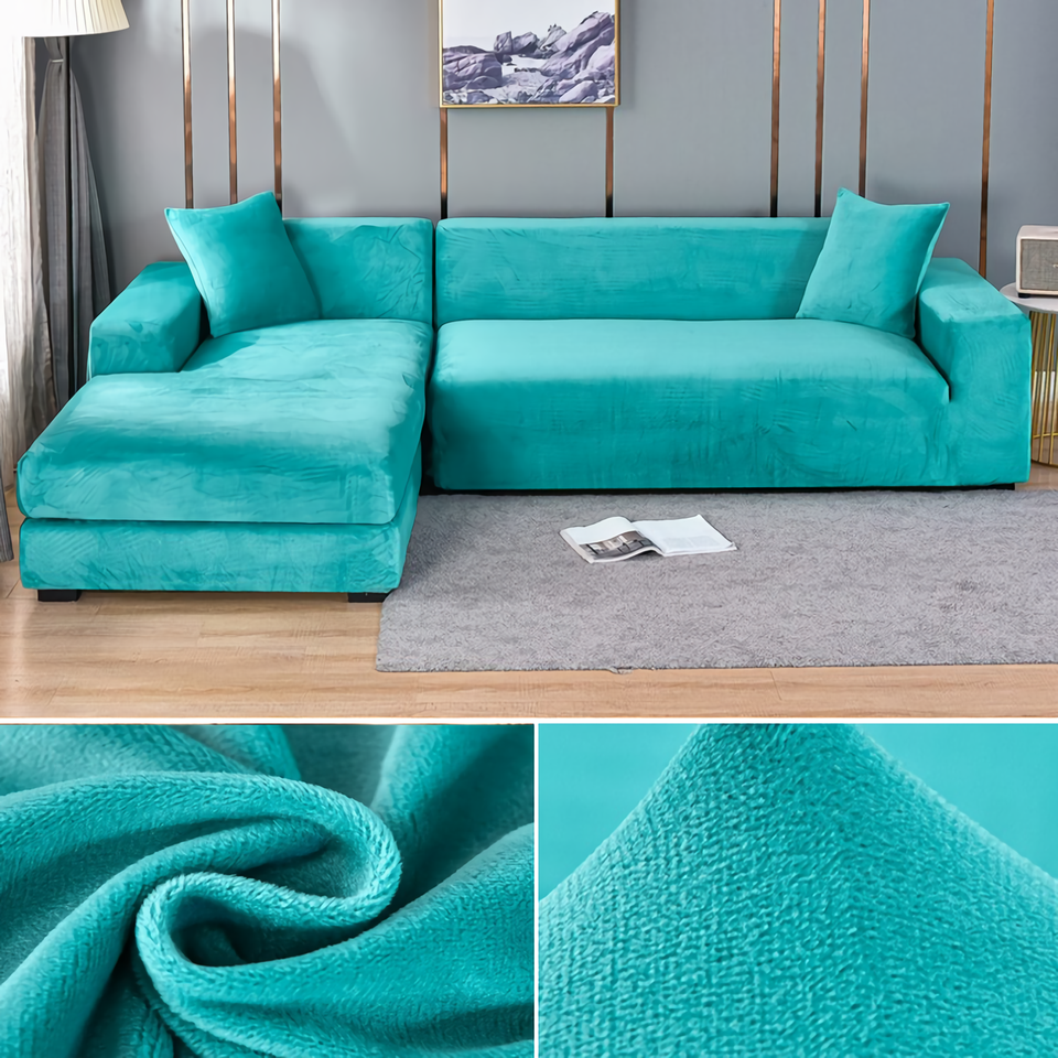 Stretchable Thick Velvet Sofa Cover for L Shaped Corner Sofa in Living Room Fits 1/2/3/4 Seater Couches