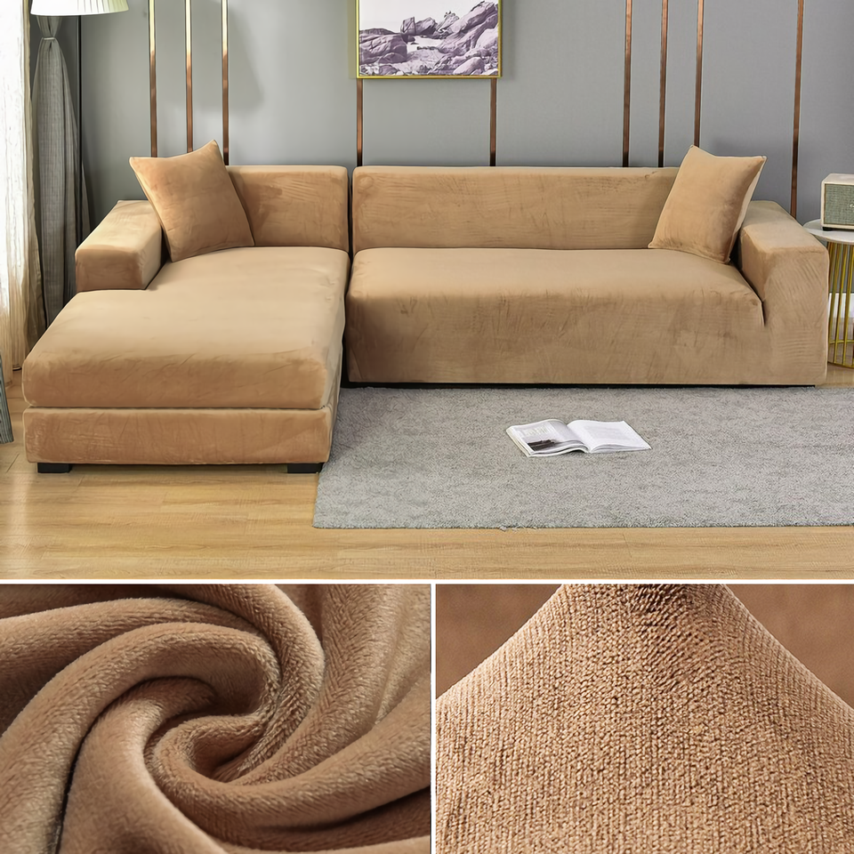 Stretchable Thick Velvet Sofa Cover for L Shaped Corner Sofa in Living Room Fits 1/2/3/4 Seater Couches