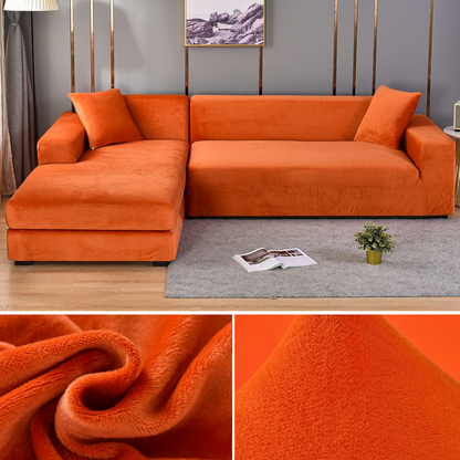 Stretchable Thick Velvet Sofa Cover for L Shaped Corner Sofa in Living Room Fits 1/2/3/4 Seater Couches