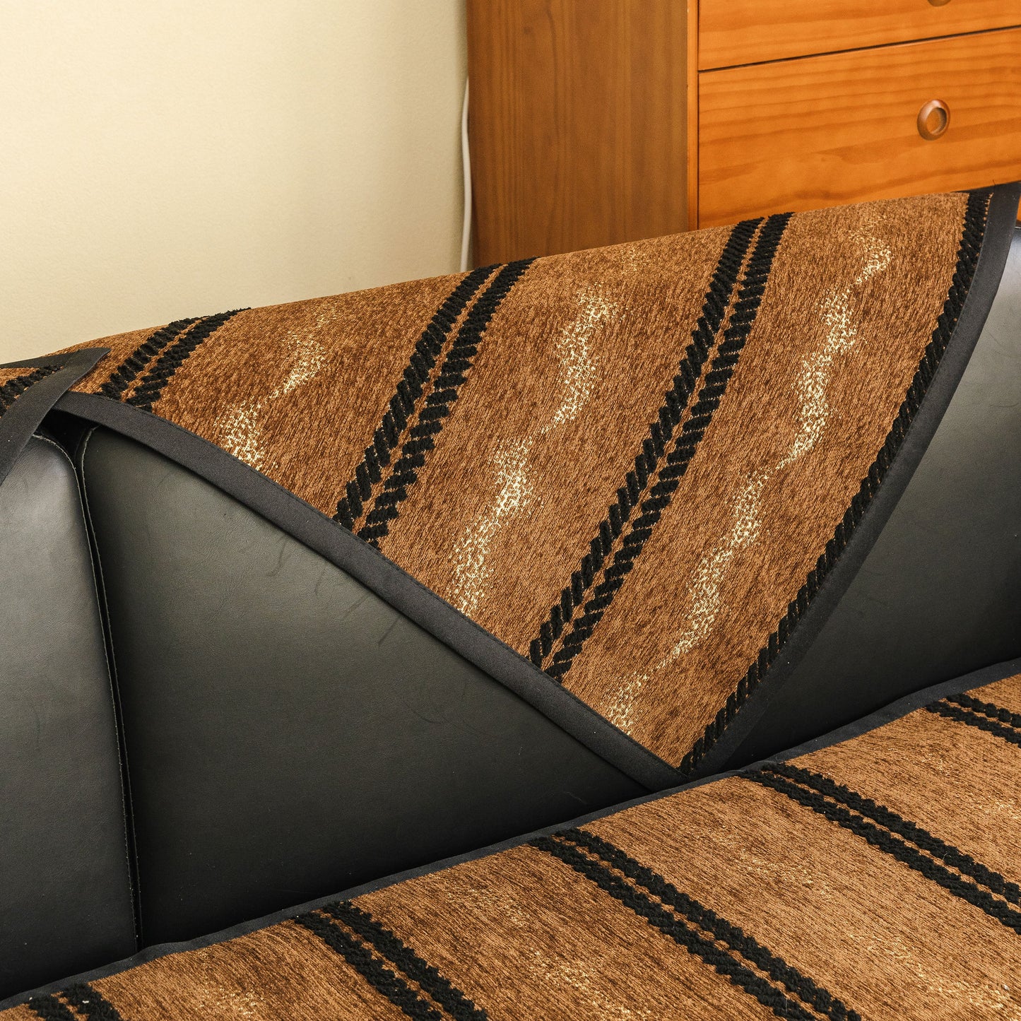 Non-Slip Sofa Cover with Thick Chenille Texture Woven Stripe Couch Protector Throw