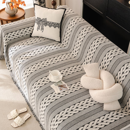 Sofa Cover Blanket Throw with Tassels, Decorative Furniture Protector for Dogs/Pets