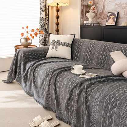 Sofa Cover Blanket Throw with Tassels, Decorative Furniture Protector for Dogs/Pets