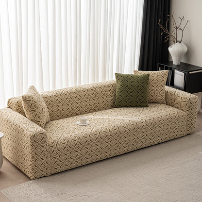 3D Jacquard Geometric Sofa Cover, High Stretch Soft Polar Fleece Slipcover for Couch