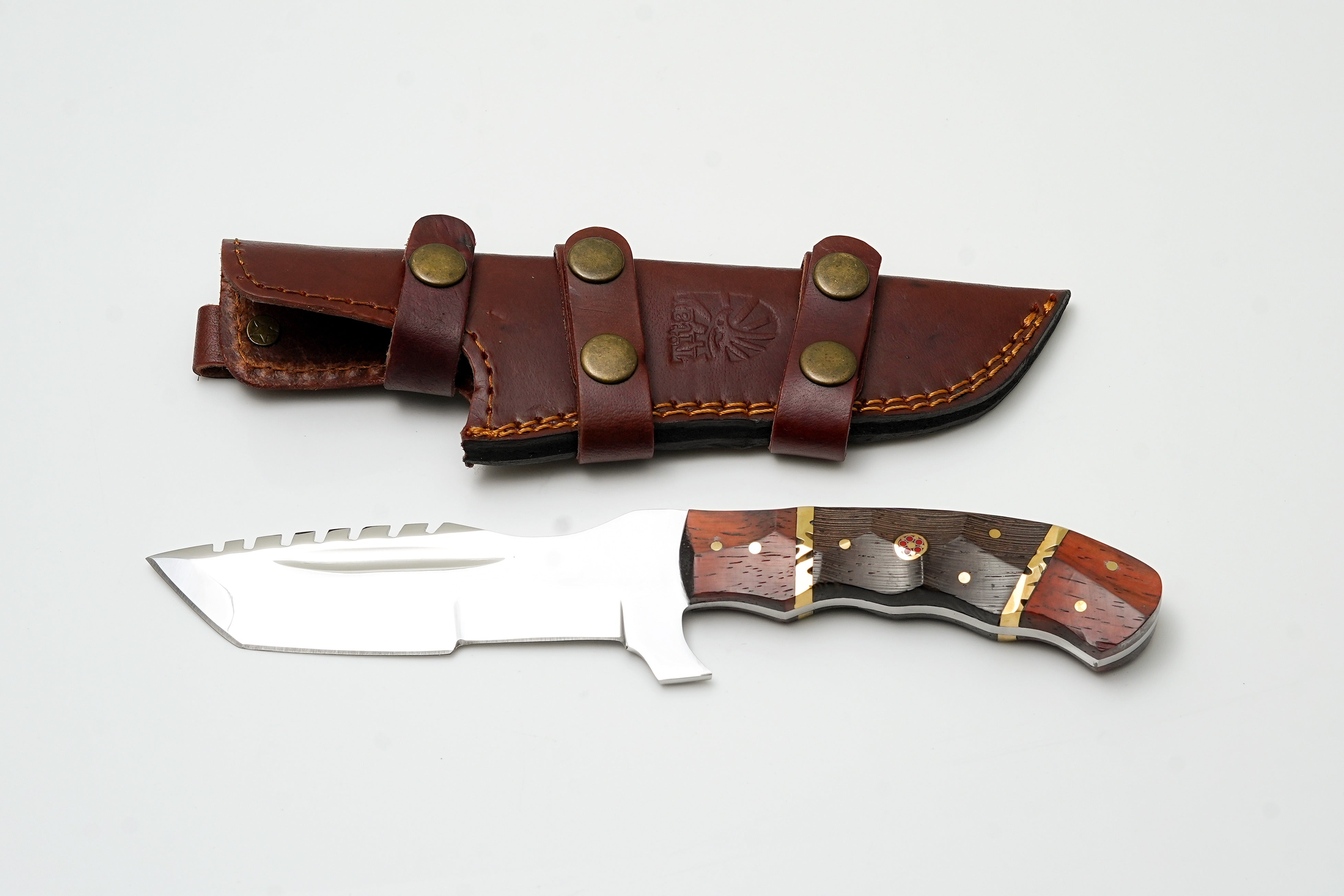 D2 Steel Survival Knife | Sawback Blade & Scout Carry Sheath | Custom Grooved Wood Handle TK-464