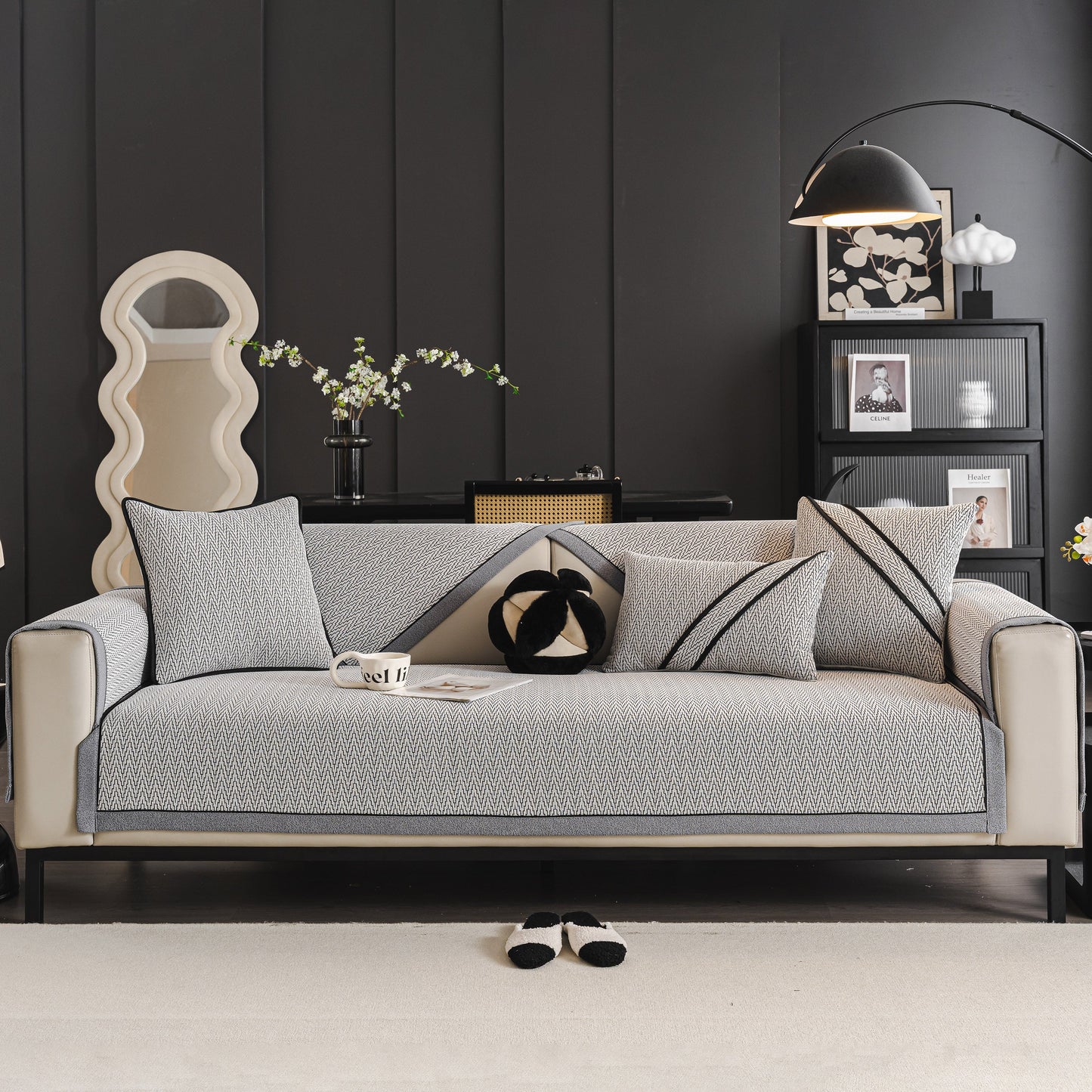 Herringbone Couch Protector for Pets, Non-Slip Washable Sectional Couch Covers