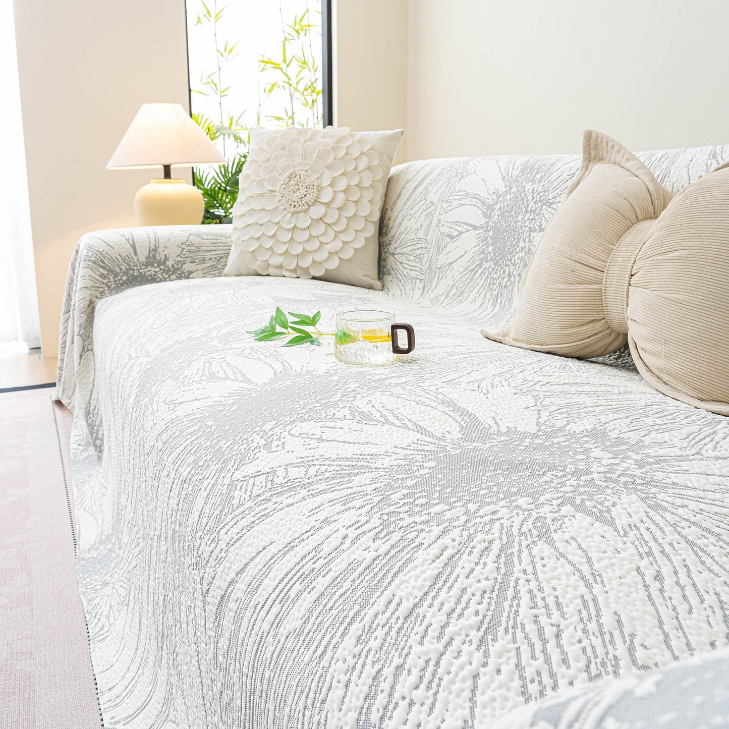 Cooling Botanical Jacquard Couch Cover Decorative Furniture Cover for Loveseat & Sofas
