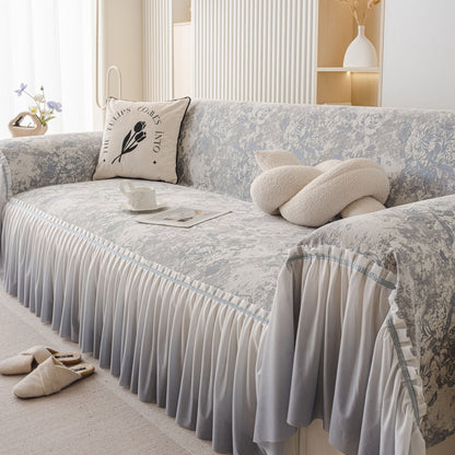 French Chic Style Ruffle Rose Cover Throw for Sofas, Decorative Sectional Covers