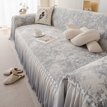 French Chic Style Ruffle Rose Cover Throw for Sofas, Decorative Sectional Covers