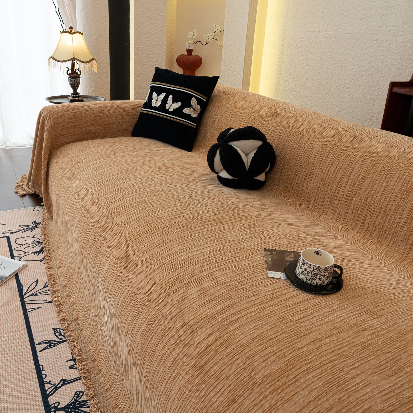 Washable Textured Sofa Cover Throw for Pets, Dogs Furniture Protector with Tassels