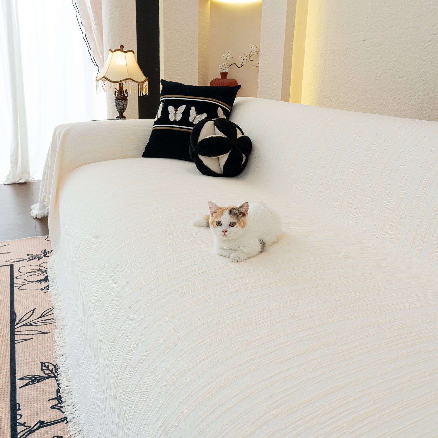 Washable Textured Sofa Cover Throw for Pets, Dogs Furniture Protector with Tassels