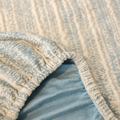 Ribbed Washable Sofa Cover, High Stretch Striped Couch Slipcover with Tie Straps