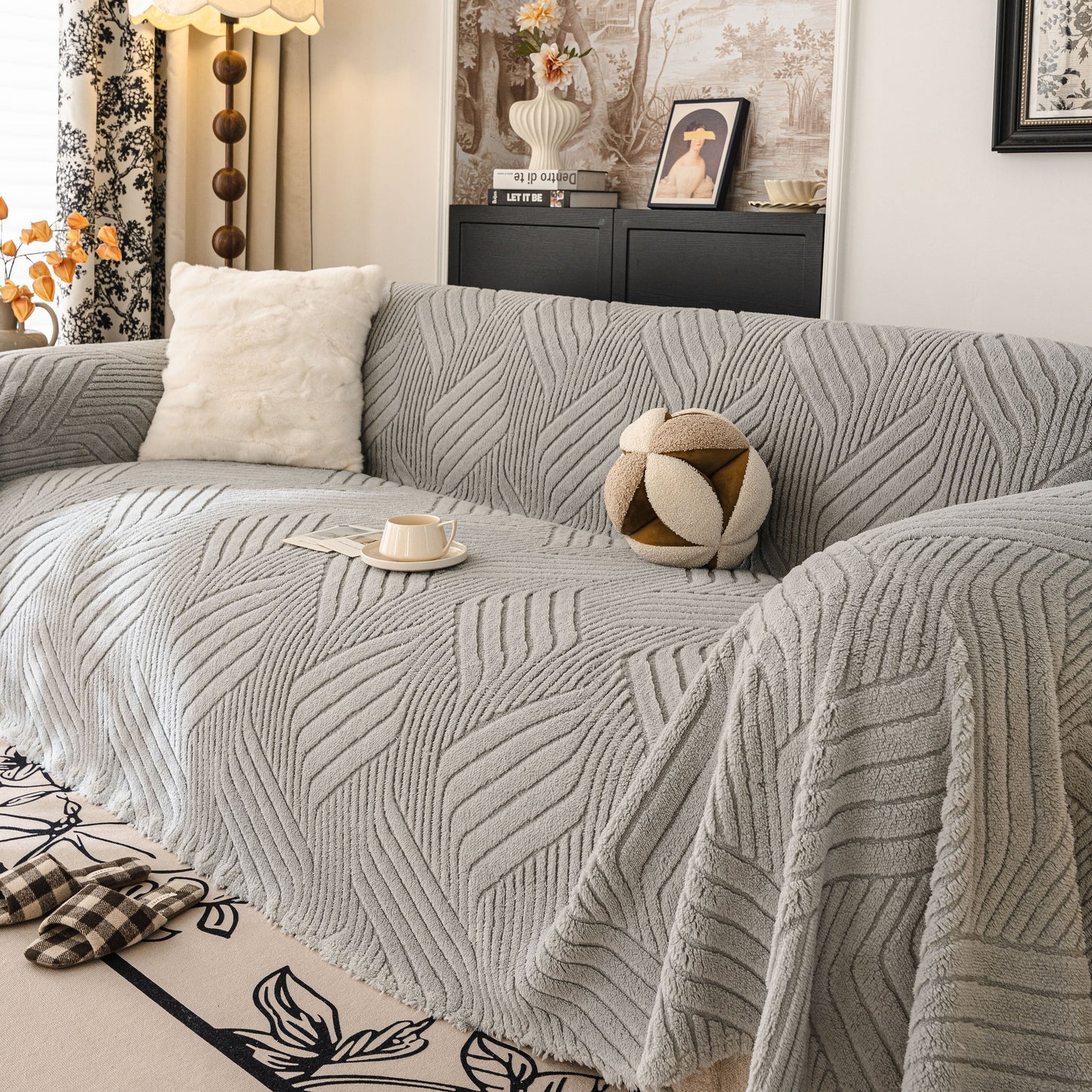 Plush Fleece Washable Sofa Throw Blanket, Soft & Cozy Furniture Protector for Couch