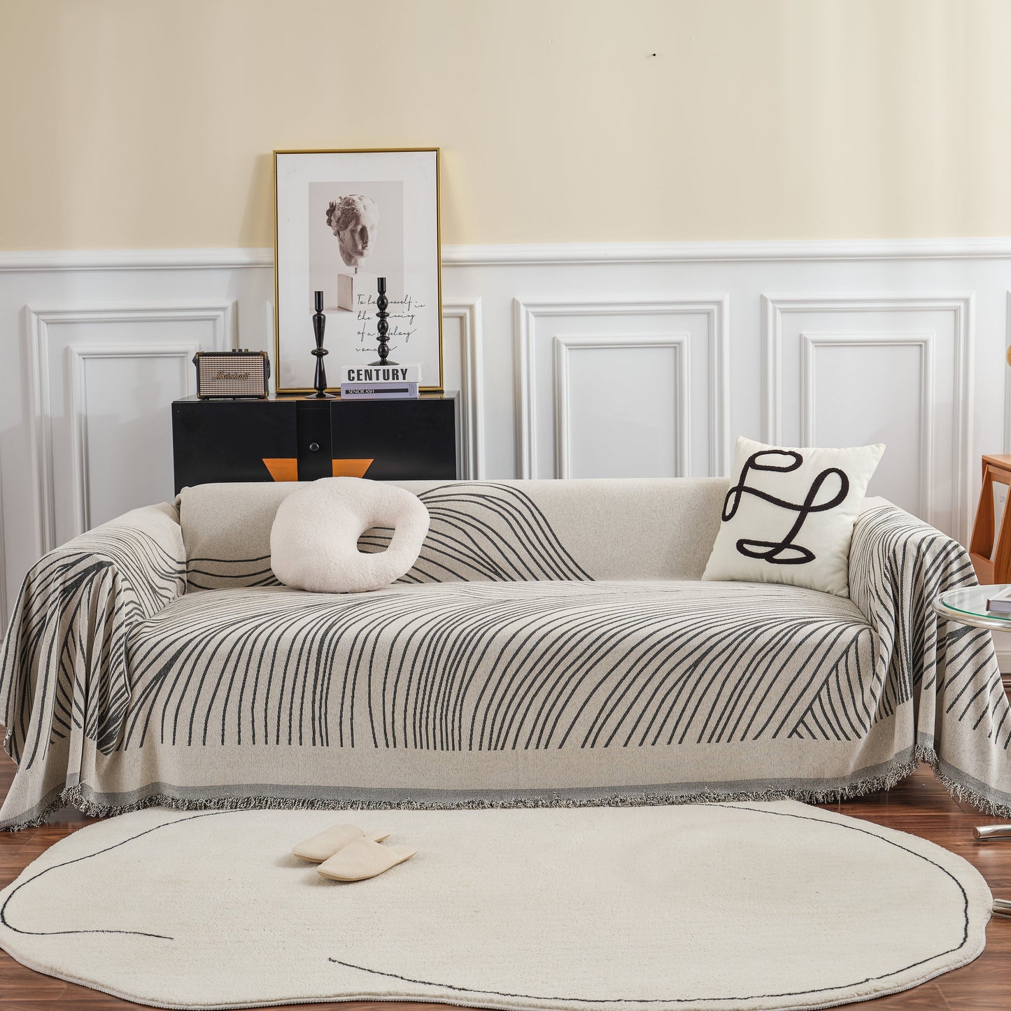 Chenille Striped Sofa Throw Blanket, Furniture Throw Covers Living Room Couch Cover