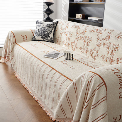 Chenille Striped Floral Couch Cover Sofa Slipcover for Most Shape Sofas, Reversible Sofa Throw Cover