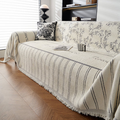 Chenille Striped Floral Couch Cover Sofa Slipcover for Most Shape Sofas, Reversible Sofa Throw Cover