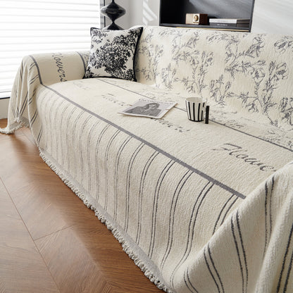 Chenille Striped Floral Couch Cover Sofa Slipcover for Most Shape Sofas, Reversible Sofa Throw Cover