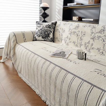 Chenille Striped Floral Couch Cover Sofa Slipcover for Most Shape Sofas, Reversible Sofa Throw Cover