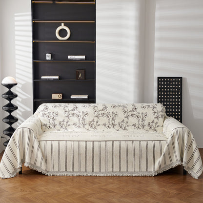 Chenille Striped Floral Couch Cover Sofa Slipcover for Most Shape Sofas, Reversible Sofa Throw Cover
