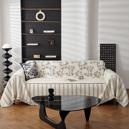 Chenille Striped Floral Couch Cover Sofa Slipcover for Most Shape Sofas, Reversible Sofa Throw Cover