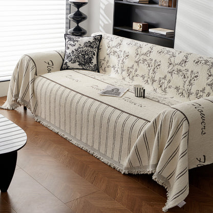 Chenille Striped Floral Couch Cover Sofa Slipcover for Most Shape Sofas, Reversible Sofa Throw Cover