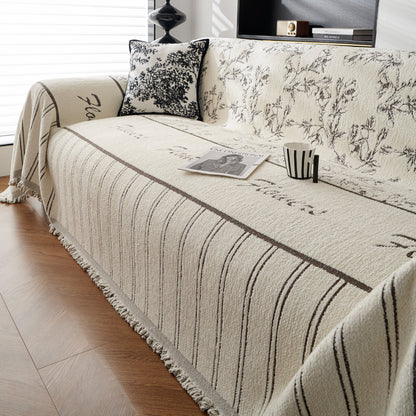 Chenille Striped Floral Couch Cover Sofa Slipcover for Most Shape Sofas, Reversible Sofa Throw Cover