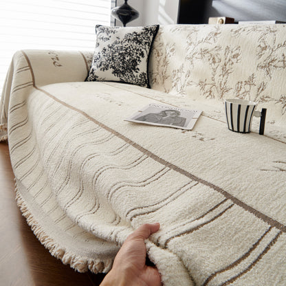 Chenille Striped Floral Couch Cover Sofa Slipcover for Most Shape Sofas, Reversible Sofa Throw Cover