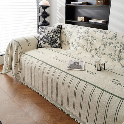 Chenille Striped Floral Couch Cover Sofa Slipcover for Most Shape Sofas, Reversible Sofa Throw Cover