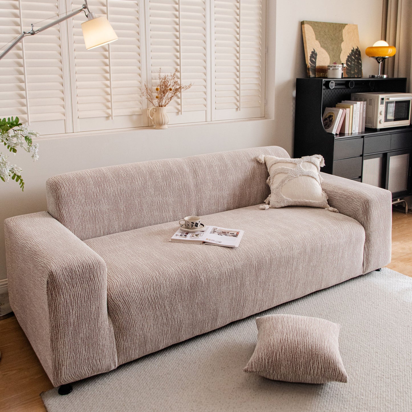 Spandex Jacquard Sofa Cover, High Stretch Crinkle Textured Couch Slipcover KAS Washable