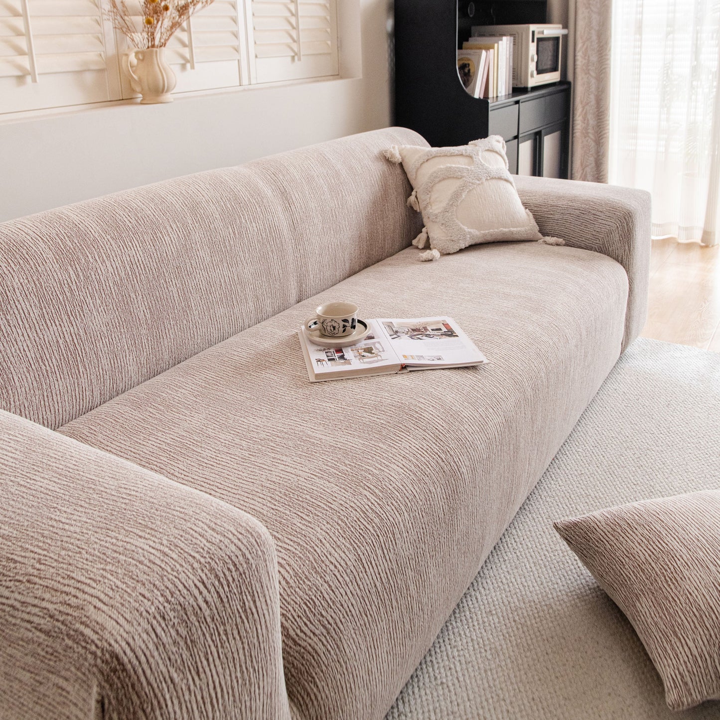 Spandex Jacquard Sofa Cover, High Stretch Crinkle Textured Couch Slipcover KAS Washable