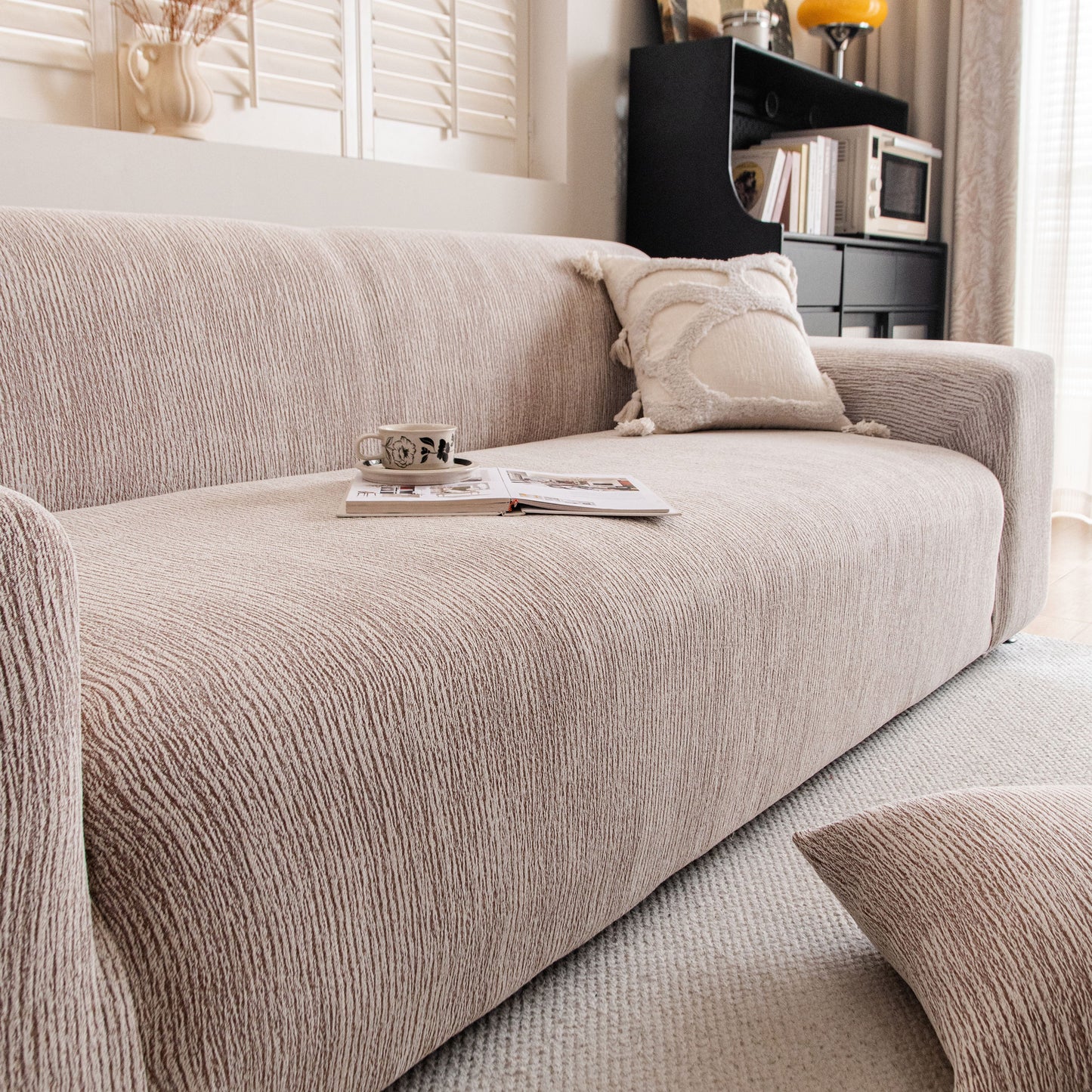 Spandex Jacquard Sofa Cover, High Stretch Crinkle Textured Couch Slipcover KAS Washable