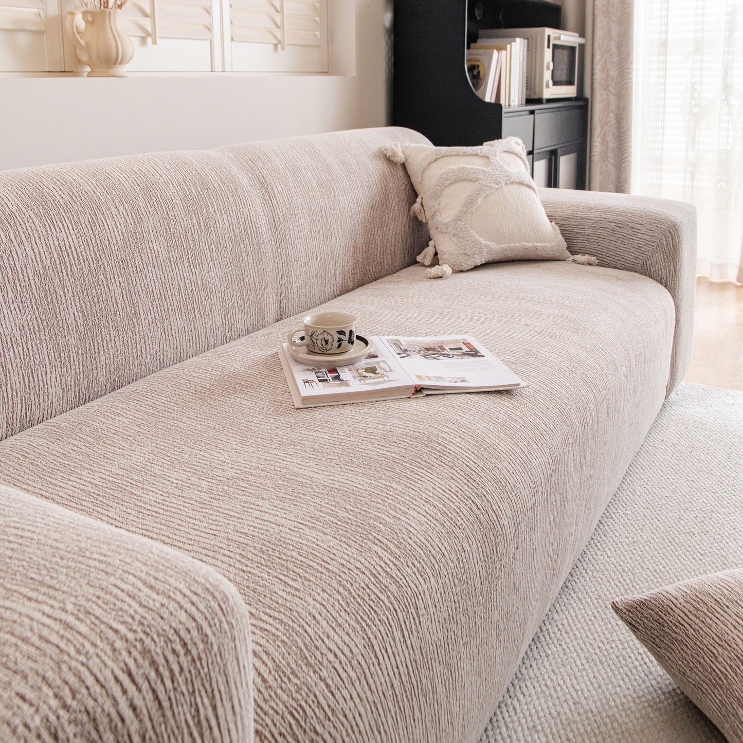Spandex Jacquard Sofa Cover, High Stretch Crinkle Textured Couch Slipcover KAS Washable