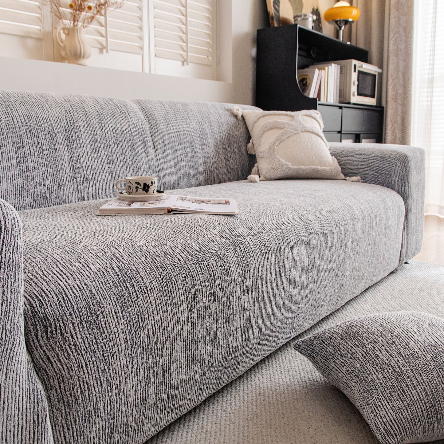 Spandex Jacquard Sofa Cover, High Stretch Crinkle Textured Couch Slipcover KAS Washable