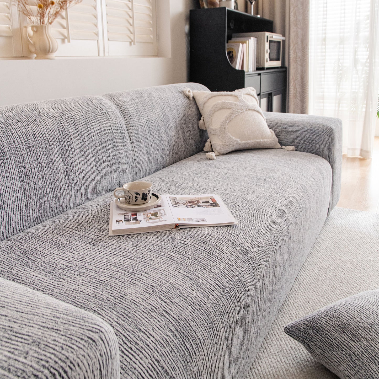 Spandex Jacquard Sofa Cover, High Stretch Crinkle Textured Couch Slipcover KAS Washable