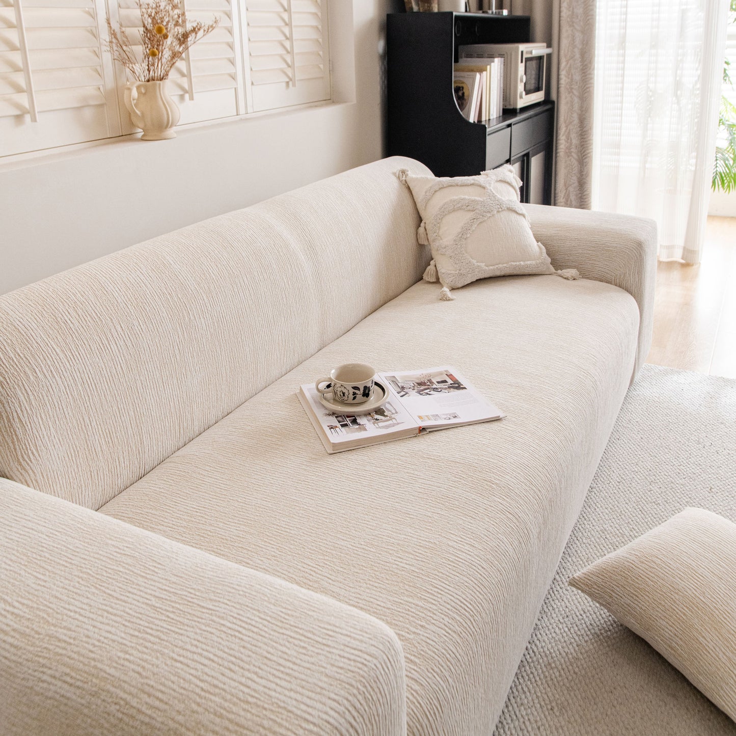 Spandex Jacquard Sofa Cover, High Stretch Crinkle Textured Couch Slipcover KAS Washable