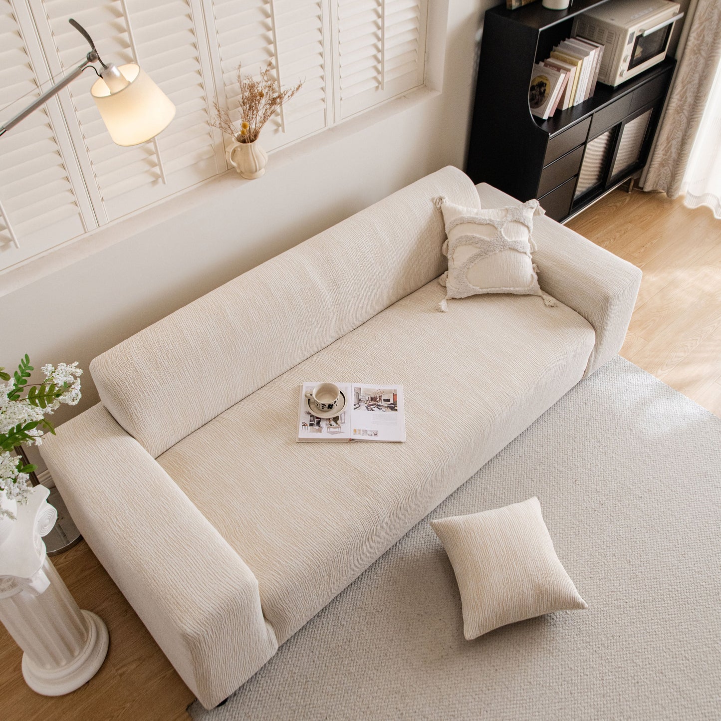 Spandex Jacquard Sofa Cover, High Stretch Crinkle Textured Couch Slipcover KAS Washable