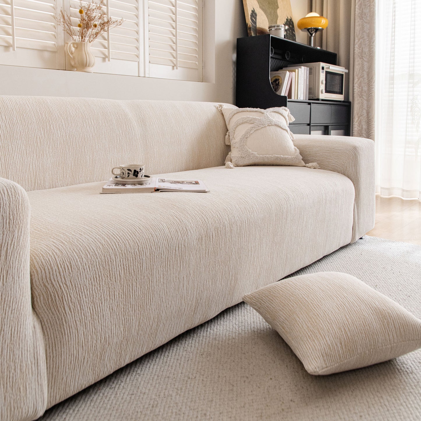 Spandex Jacquard Sofa Cover, High Stretch Crinkle Textured Couch Slipcover KAS Washable