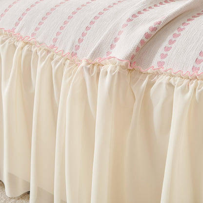 Cute Dotted Stripe Couch Protector, Non-Slip Washable Sofa Cover with Ruffled Skirt