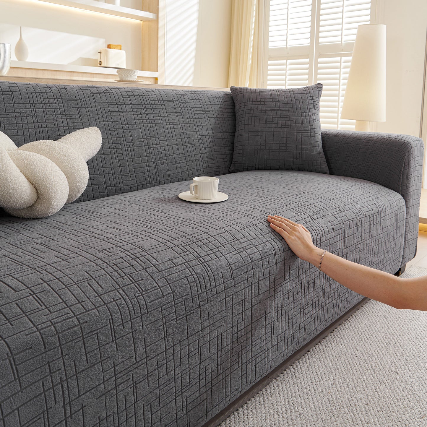 Embossed Lines Couch Covers Stretchable Non-Slip & Washable Sofa Slipcovers