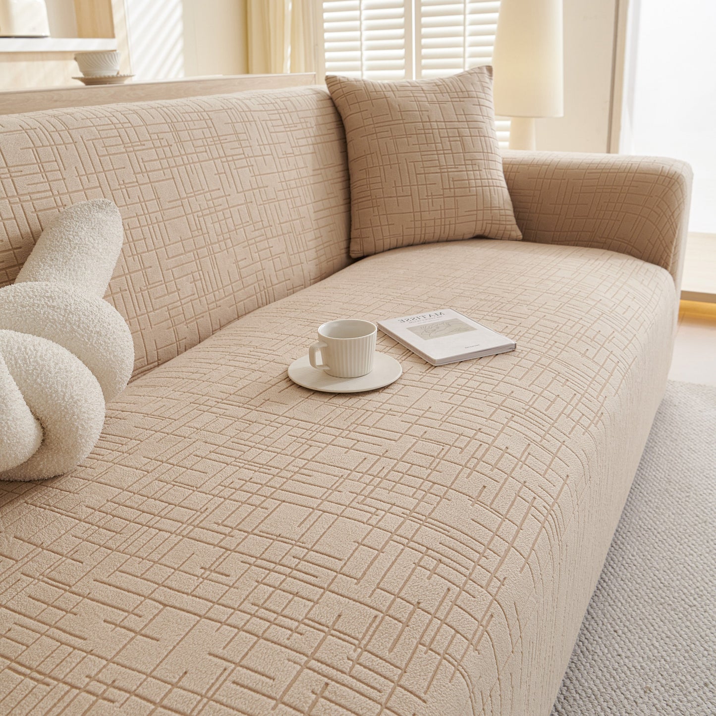 Embossed Lines Couch Covers Stretchable Non-Slip & Washable Sofa Slipcovers