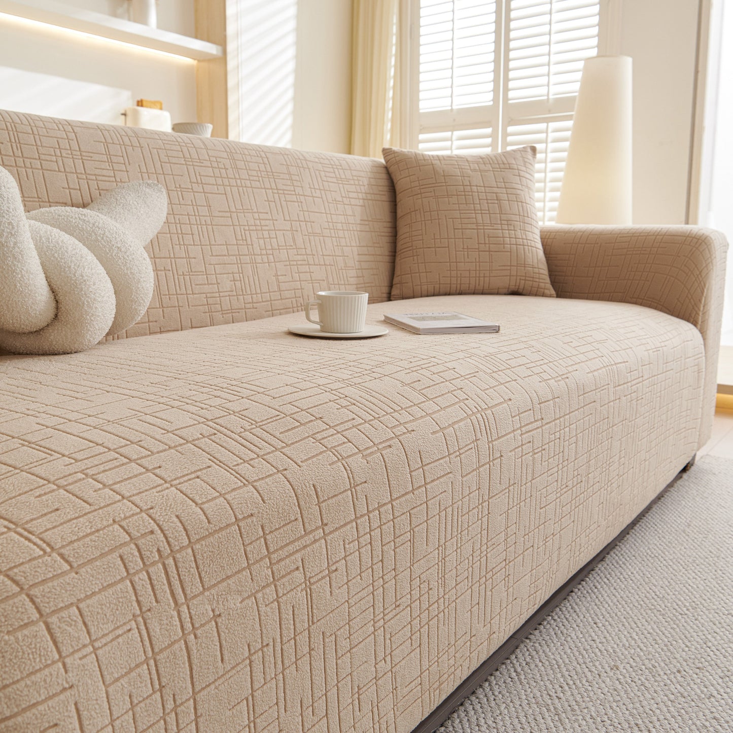 Embossed Lines Couch Covers Stretchable Non-Slip & Washable Sofa Slipcovers