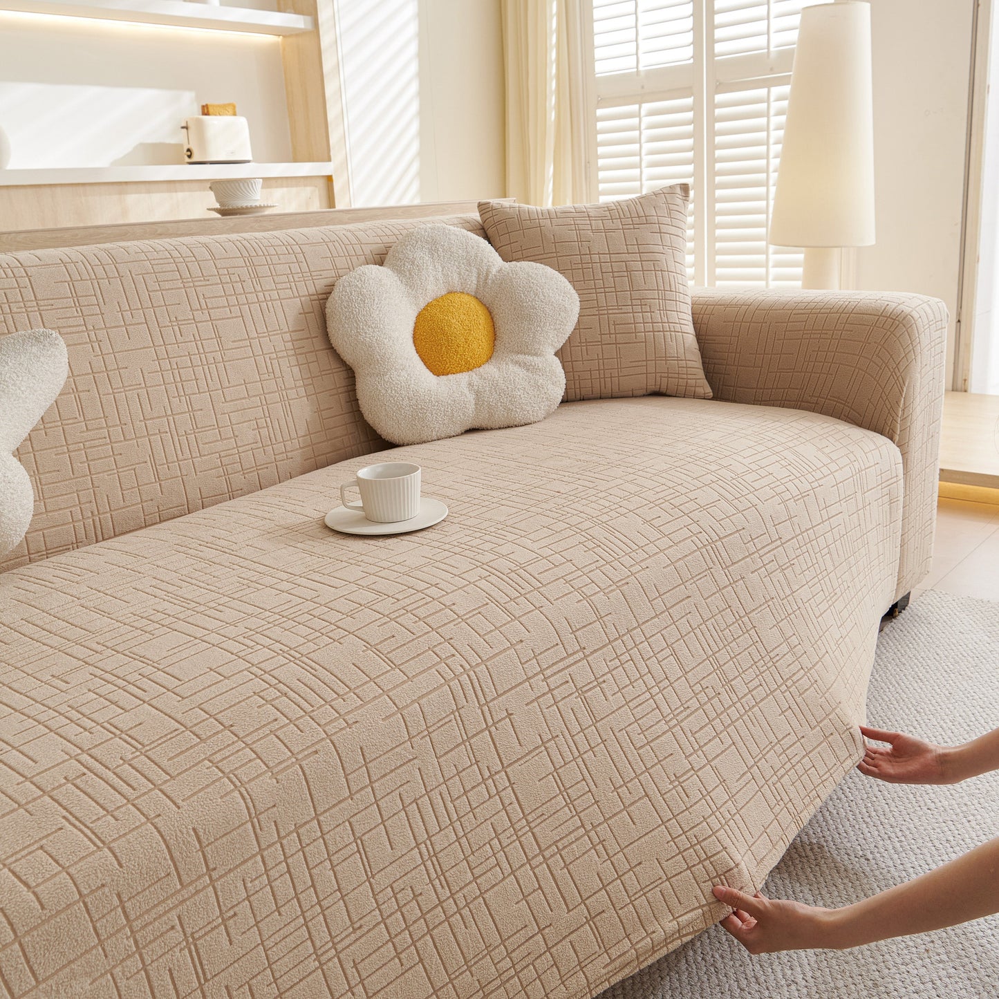 Embossed Lines Couch Covers Stretchable Non-Slip & Washable Sofa Slipcovers
