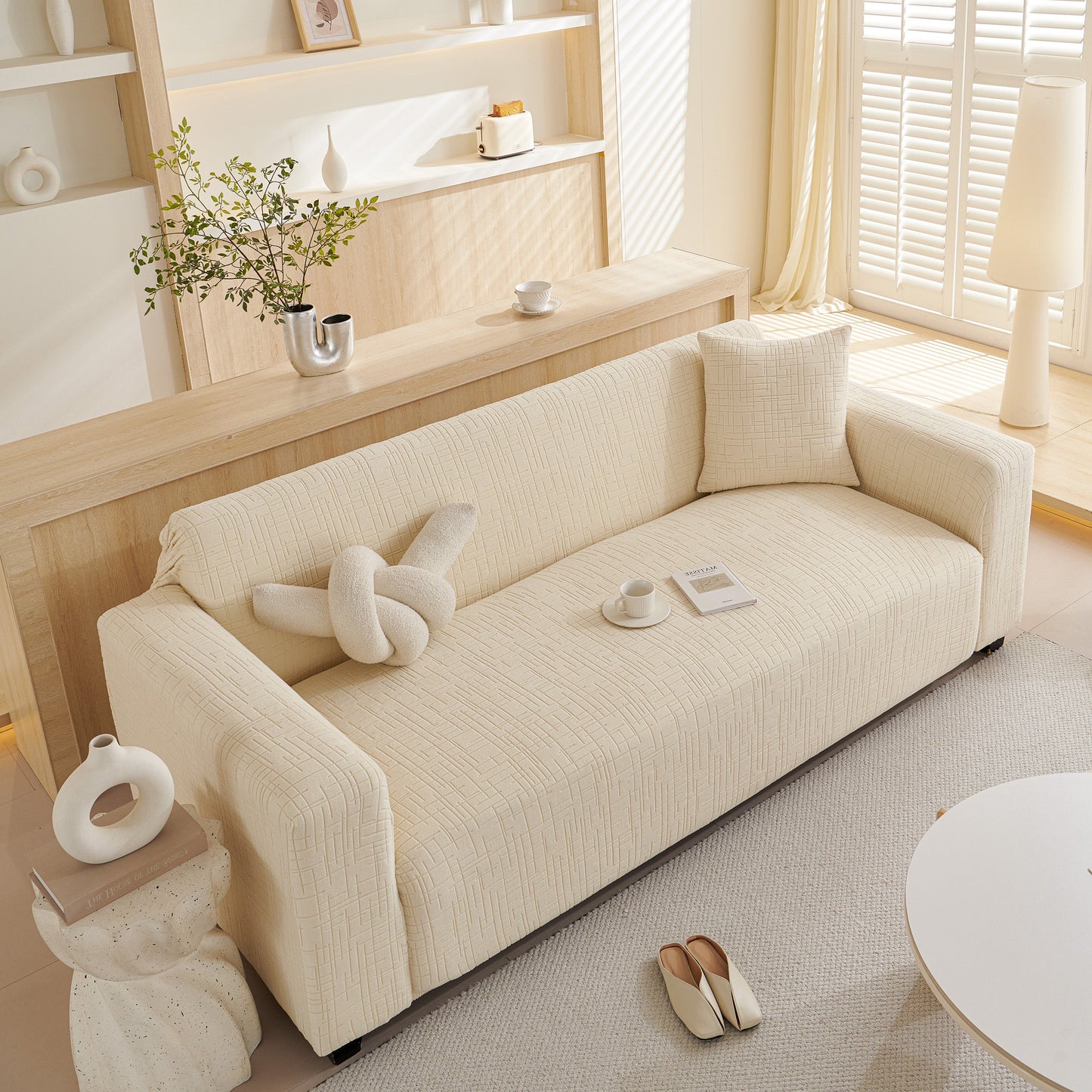 Embossed Lines Couch Covers Stretchable Non-Slip & Washable Sofa Slipcovers
