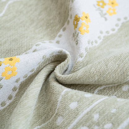Daisy Striped Sofa Cover with Sheer Ruffle Skirt, Floral Soft Slipcover Blanket