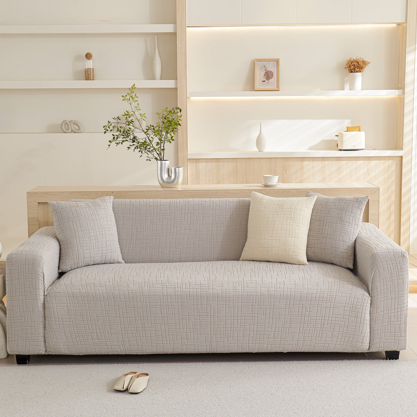 Embossed Lines Couch Covers Stretchable Non-Slip & Washable Sofa Slipcovers