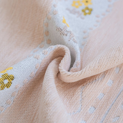 Daisy Striped Sofa Cover with Sheer Ruffle Skirt, Floral Soft Slipcover Blanket