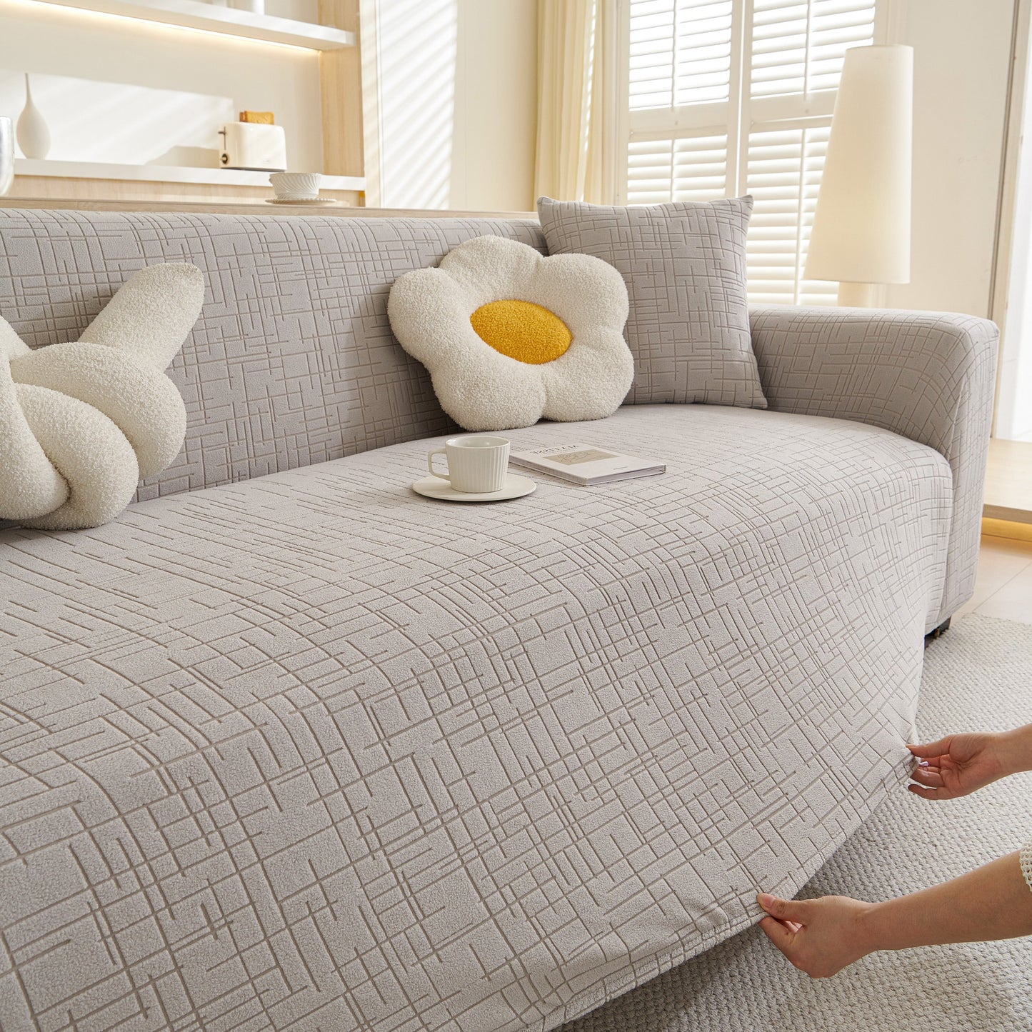 Embossed Lines Couch Covers Stretchable Non-Slip & Washable Sofa Slipcovers