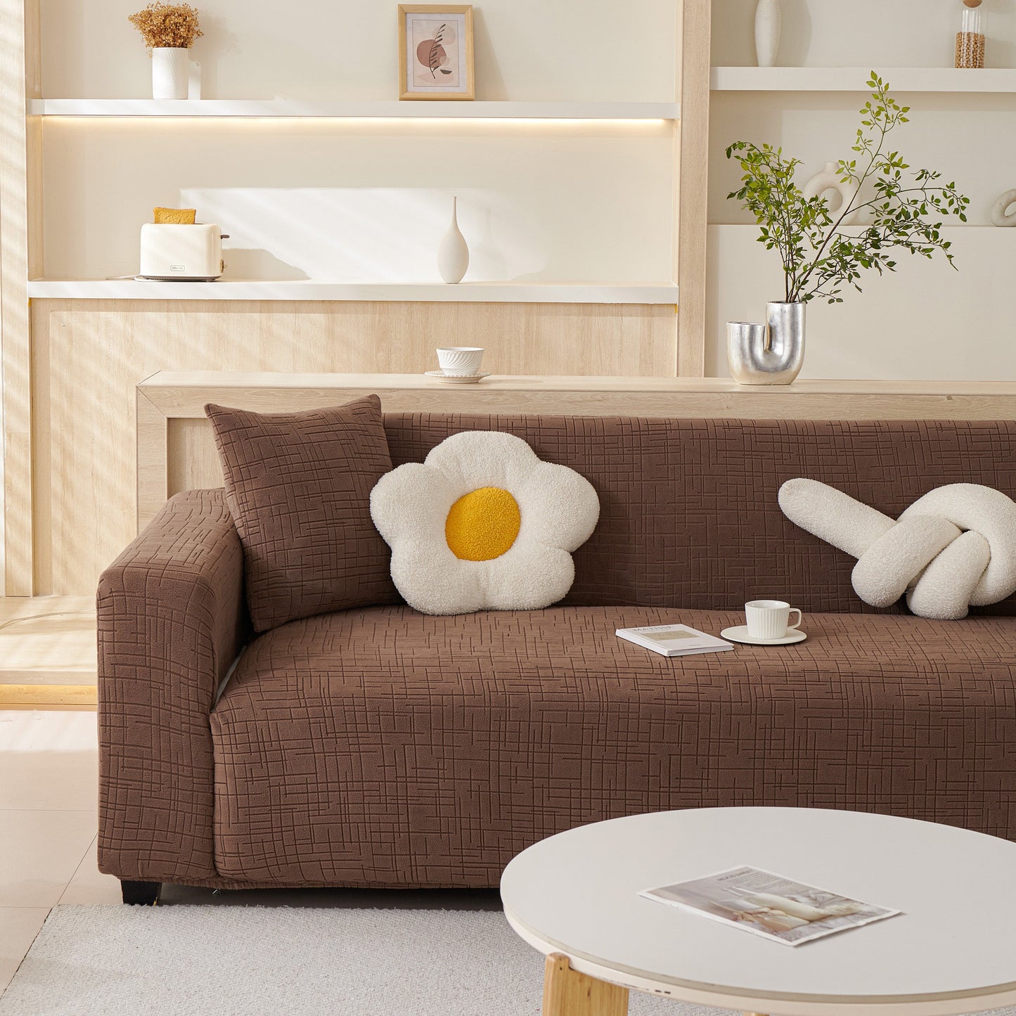 Embossed Lines Couch Covers Stretchable Non-Slip & Washable Sofa Slipcovers