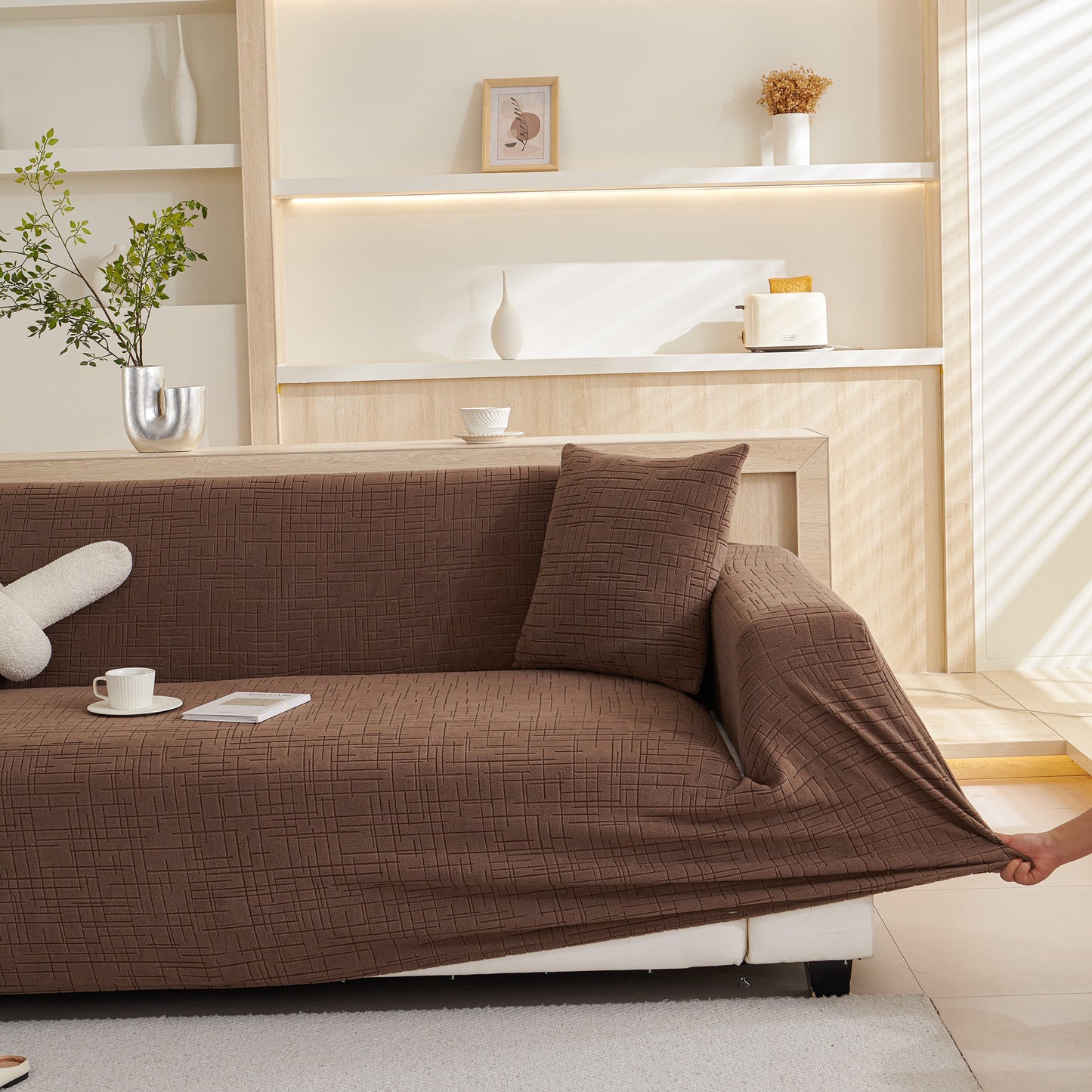 Embossed Lines Couch Covers Stretchable Non-Slip & Washable Sofa Slipcovers