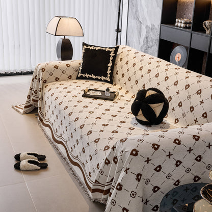 Chenille Jacquard Sofa Throw Cover Blanket, Luxury Thick Woven Couch Cover for Sofa