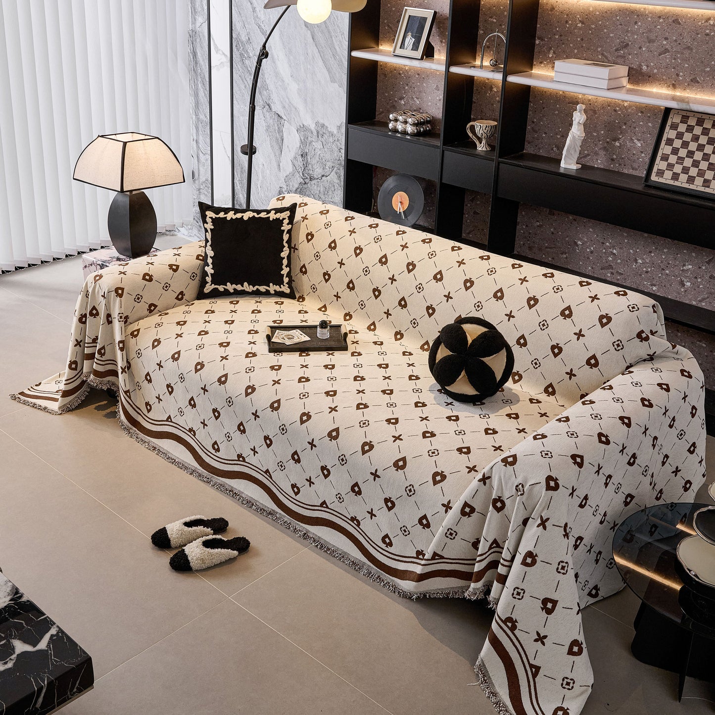 Chenille Jacquard Sofa Throw Cover Blanket, Luxury Thick Woven Couch Cover for Sofa